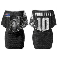 Personalized New Zealand Kiwi Bird Family Matching Off Shoulder Short Dress and Hawaiian Shirt Grunge Maori Tribal Pattern Silver Fern