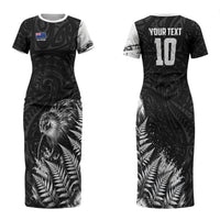 Personalized New Zealand Kiwi Bird Family Matching Short Sleeve Bodycon Dress and Hawaiian Shirt Grunge Maori Tribal Pattern Silver Fern TS04 Mom's Dress Black White - Polynesian Pride