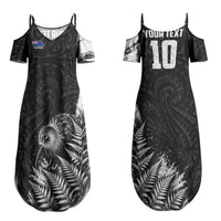 Personalized New Zealand Kiwi Bird Family Matching Summer Maxi Dress and Hawaiian Shirt Grunge Maori Tribal Pattern Silver Fern