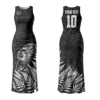 Personalized New Zealand Kiwi Bird Family Matching Tank Maxi Dress and Hawaiian Shirt Grunge Maori Tribal Pattern Silver Fern