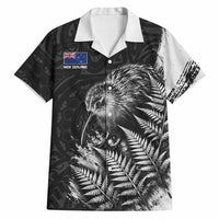 Personalized New Zealand Kiwi Bird Hawaiian Shirt Grunge Maori Tribal Pattern Silver Fern TS04 Black White - Polynesian Pride