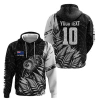Personalized New Zealand Kiwi Bird Hoodie Grunge Maori Tribal Pattern Silver Fern