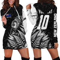 Personalized New Zealand Kiwi Bird Hoodie Dress Grunge Maori Tribal Pattern Silver Fern