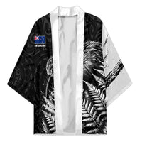 Personalized New Zealand Kiwi Bird Kimono Grunge Maori Tribal Pattern Silver Fern