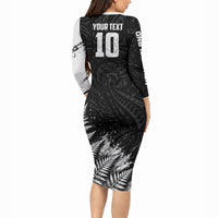 Personalized New Zealand Kiwi Bird Long Sleeve Bodycon Dress Grunge Maori Tribal Pattern Silver Fern TS04 - Polynesian Pride
