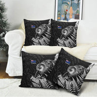 Personalized New Zealand Kiwi Bird Pillow Cover Grunge Maori Tribal Pattern Silver Fern