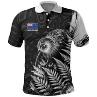 Personalized New Zealand Kiwi Bird Polo Shirt Grunge Maori Tribal Pattern Silver Fern TS04 Black White - Polynesian Pride