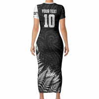 Personalized New Zealand Kiwi Bird Short Sleeve Bodycon Dress Grunge Maori Tribal Pattern Silver Fern TS04 - Polynesian Pride