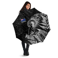 Personalized New Zealand Kiwi Bird Umbrella Grunge Maori Tribal Pattern Silver Fern