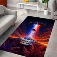 New Zealand Aotearoa Kiwi UFO Area Rug Sci-Fi Galaxy Sunset Sky Tower And Mountain