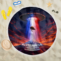 New Zealand Aotearoa Kiwi UFO Beach Blanket Sci-Fi Galaxy Sunset Sky Tower And Mountain