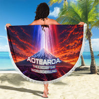 New Zealand Aotearoa Kiwi UFO Beach Blanket Sci-Fi Galaxy Sunset Sky Tower And Mountain
