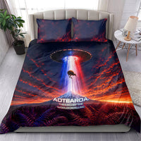 New Zealand Aotearoa Kiwi UFO Bedding Set Sci-Fi Galaxy Sunset Sky Tower And Mountain