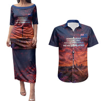 New Zealand Aotearoa Kiwi UFO Couples Matching Puletasi and Hawaiian Shirt Sci-Fi Galaxy Sunset Sky Tower And Mountain