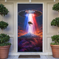 New Zealand Aotearoa Kiwi UFO Door Cover Sci-Fi Galaxy Sunset Sky Tower And Mountain