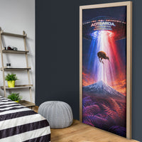 New Zealand Aotearoa Kiwi UFO Door Cover Sci-Fi Galaxy Sunset Sky Tower And Mountain