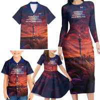 New Zealand Aotearoa Kiwi UFO Family Matching Long Sleeve Bodycon Dress and Hawaiian Shirt Sci-Fi Galaxy Sunset Sky Tower And Mountain TS04 - Polynesian Pride