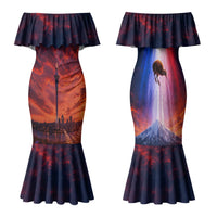 New Zealand Aotearoa Kiwi UFO Family Matching Mermaid Dress and Hawaiian Shirt Sci-Fi Galaxy Sunset Sky Tower And Mountain