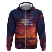 New Zealand Aotearoa Kiwi UFO Hoodie Sci-Fi Galaxy Sunset Sky Tower And Mountain