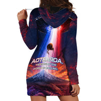 New Zealand Aotearoa Kiwi UFO Hoodie Dress Sci-Fi Galaxy Sunset Sky Tower And Mountain