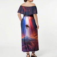 New Zealand Aotearoa Kiwi UFO Off Shoulder Maxi Dress Sci-Fi Galaxy Sunset Sky Tower And Mountain TS04 - Polynesian Pride