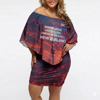 New Zealand Aotearoa Kiwi UFO Off Shoulder Short Dress Sci-Fi Galaxy Sunset Sky Tower And Mountain TS04 Women Blue Red - Polynesian Pride