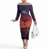 New Zealand Aotearoa Kiwi UFO Off The Shoulder Long Sleeve Dress Sci-Fi Galaxy Sunset Sky Tower And Mountain TS04 Women Blue Red - Polynesian Pride