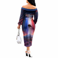 New Zealand Aotearoa Kiwi UFO Off The Shoulder Long Sleeve Dress Sci-Fi Galaxy Sunset Sky Tower And Mountain