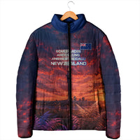 New Zealand Aotearoa Kiwi UFO Padded Jacket Sci-Fi Galaxy Sunset Sky Tower And Mountain