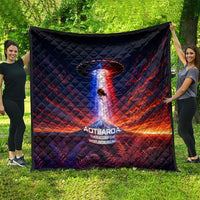 New Zealand Aotearoa Kiwi UFO Quilt Sci-Fi Galaxy Sunset Sky Tower And Mountain