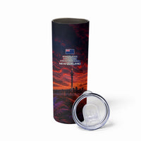 New Zealand Aotearoa Kiwi UFO Skinny Tumbler Sci-Fi Galaxy Sunset Sky Tower And Mountain