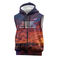 New Zealand Aotearoa Kiwi UFO Sleeveless Zip Hoodie Sci-Fi Galaxy Sunset Sky Tower And Mountain