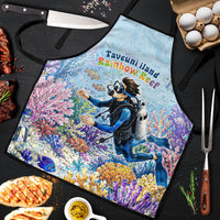 Fiji Taveuni Rainbow Reef Apron Scuba Diver Vibrant Undersea Coral Garden Watercolor