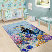 Fiji Taveuni Rainbow Reef Area Rug Scuba Diver Vibrant Undersea Coral Garden Watercolor