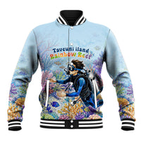 Fiji Taveuni Rainbow Reef Baseball Jacket Scuba Diver Vibrant Undersea Coral Garden Watercolor