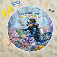 Fiji Taveuni Rainbow Reef Beach Blanket Scuba Diver Vibrant Undersea Coral Garden Watercolor