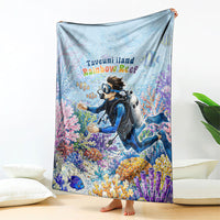 Fiji Taveuni Rainbow Reef Blanket Scuba Diver Vibrant Undersea Coral Garden Watercolor