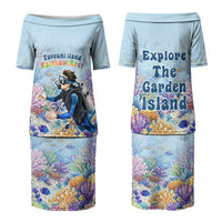 Fiji Taveuni Rainbow Reef Couples Matching Puletasi and Hawaiian Shirt Scuba Diver Vibrant Undersea Coral Garden Watercolor