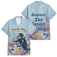 Fiji Taveuni Rainbow Reef Family Matching Mermaid Dress and Hawaiian Shirt Scuba Diver Vibrant Undersea Coral Garden Watercolor