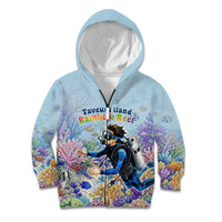 Fiji Taveuni Rainbow Reef Kid Hoodie Scuba Diver Vibrant Undersea Coral Garden Watercolor