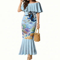 Fiji Taveuni Rainbow Reef Mermaid Dress Scuba Diver Vibrant Undersea Coral Garden Watercolor