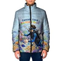 Fiji Taveuni Rainbow Reef Padded Jacket Scuba Diver Vibrant Undersea Coral Garden Watercolor