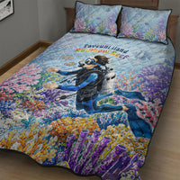 Fiji Taveuni Rainbow Reef Quilt Bed Set Scuba Diver Vibrant Undersea Coral Garden Watercolor