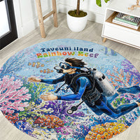 Fiji Taveuni Rainbow Reef Round Carpet Scuba Diver Vibrant Undersea Coral Garden Watercolor