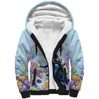 Fiji Taveuni Rainbow Reef Sherpa Hoodie Scuba Diver Vibrant Undersea Coral Garden Watercolor