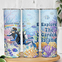 Fiji Taveuni Rainbow Reef Skinny Tumbler Scuba Diver Vibrant Undersea Coral Garden Watercolor