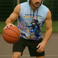 Fiji Taveuni Rainbow Reef Sleeveless Zip Hoodie Scuba Diver Vibrant Undersea Coral Garden Watercolor