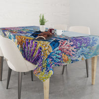 Fiji Taveuni Rainbow Reef Tablecloth Scuba Diver Vibrant Undersea Coral Garden Watercolor