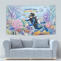Fiji Taveuni Rainbow Reef Tapestry Scuba Diver Vibrant Undersea Coral Garden Watercolor