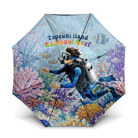 Fiji Taveuni Rainbow Reef Umbrella Scuba Diver Vibrant Undersea Coral Garden Watercolor